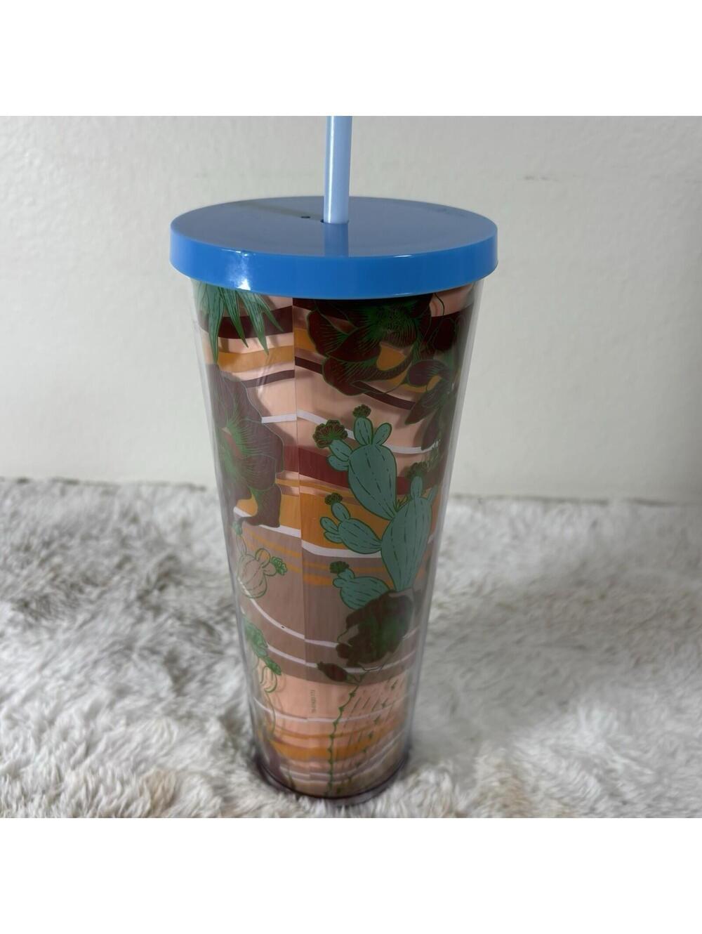 Starbucks Floral Cold Cup 24 oz Blue Lid Straw Tumbler Reusable - Picture 5 of 9